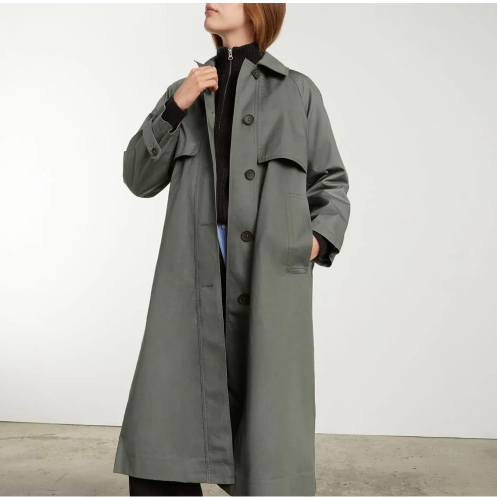 Everlane Long Mac Coat - Pewter Green